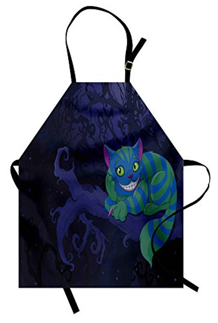 Lunarable Alice in Wonderland Apron Chester Cat Sitting on Branch Forest Character Unisex Kitchen Bib with Adjustable Neck for Cooking Gardening Adult Size Green Blue Purple Lunarable Alice in Wonderland Apron Chester Cat Sitting on Branch Forest Character Unisex Kitchen Bib with Adjustable Neck for Cooking Gardening Adult Size Green Blue Purple