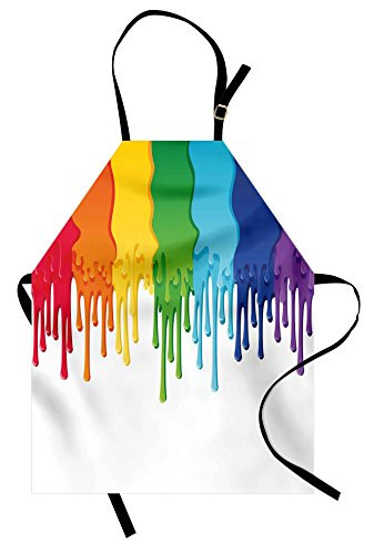 Ambesonne Abstract Apron  Rainbow Colored Paint with Leaking Splattered Drops Creative Graphic Design  Unisex Kitchen Bib with Adjustable Neck for Cooking Gardening  Adult Size  Rainbow Colors
