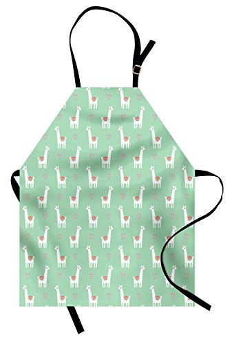 Ambesonne Llama Apron  Llama with Candy Cane Hearts Fun Pattern on Mint Green Background  Unisex Kitchen Bib with Adjustable Neck for Cooking Gardening  Adult Size  Mint Green
