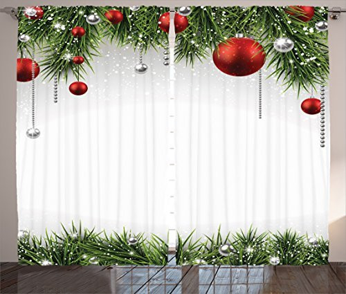Ambesonne Christmas Curtains Classical Christmas Ornaments and Baubles Coniferous Pine Tree Twig Tinsel Print Living Room Bedroom Window Drapes 2 Panel Set 108" X 90" Vermilion Green Ambesonne Christmas Curtains Classical Christmas Ornaments and Baubles Coniferous Pine Tree Twig Tinsel Print Living Room Bedroom Window Drapes 2 Panel Set 108" X 90" Vermilion Green