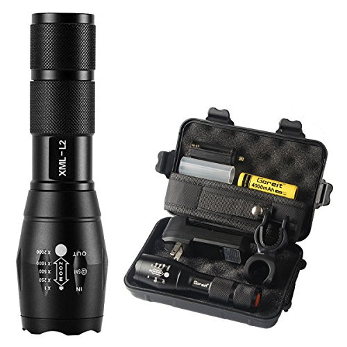 Goreit Tactical Flashlight,Super Bright LED Flashlight with Rechargeable Battery & charger, High Lumen, Zoomable, 5 Modes, Water Resistant Torch,Handheld Light for Camping,Hiking, Emergency