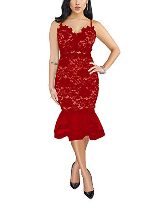 OLUOLIN Women's Sexy Sleeveless Midi Dress Bodycon Cocktail Party Dresses Clubwear Wine Red