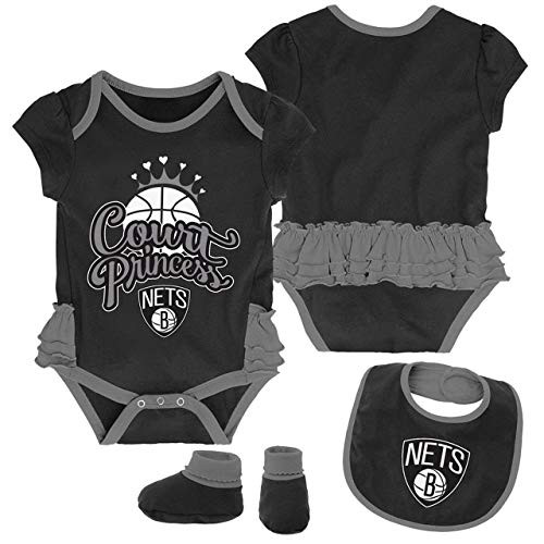 Outerstuff NBA Newborn Infants Mini Trifecta 3 Piece Creeper  Bib and Bootie Bodysuit Set  6 9 Months  Brooklyn Nets