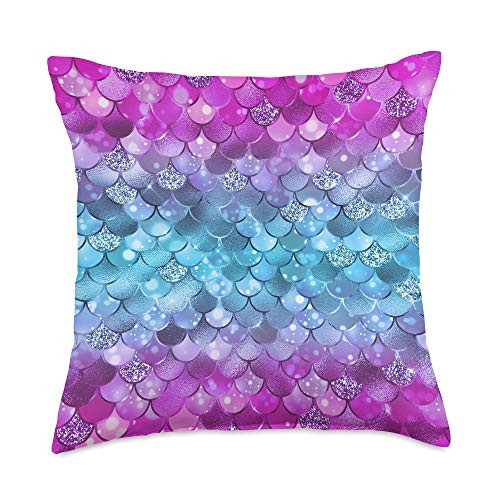 Mermaid Tail Co Blue and Purple Ombre Mermaid Pattern Girls Throw Pillow  18x18  Multicolor