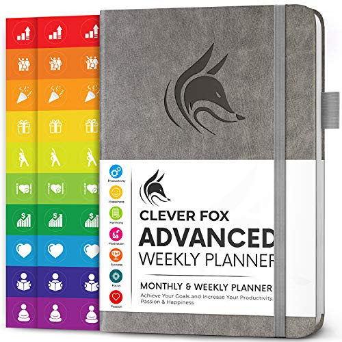 Clever Fox Advanced Weekly Planner  Undated Life Goal Planner for Daily Productivity  and  Time Management  Day Organizer Journal  Hardcover A5  Grey