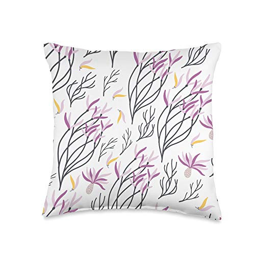 The Floral Phone Co Purple Floral Botanical Branches Women's or Girls Flower Throw Pillow  16x16  Multicolor