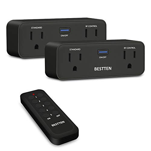 BESTTEN Black Wireless Remote Control Outlet Combo Kit  2 Wall Outlets Plus 1 Remote   Each Outlet Contains 1 Always-ON  and  1 RF Control Socket  15A 125V  ETL Listed