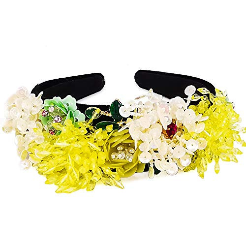 QTMY Rhinestone Crystal Beaded Pearls Headband Wide Hair Hoop for Women Hair Accessories Head Band Headwear 255Yellow-3 QTMY Rhinestone Crystal Beaded Pearls Headband Wide Hair Hoop for Women Hair Accessories Head Band Headwear 255Yellow-3