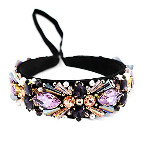 QTMY Rhinestone Crystal Beaded Pearls Headband Wide Hair Hoop for Women Hair Accessories Head Band Headwear Purple-1 QTMY Rhinestone Crystal Beaded Pearls Headband Wide Hair Hoop for Women Hair Accessories Head Band Headwear Purple-1