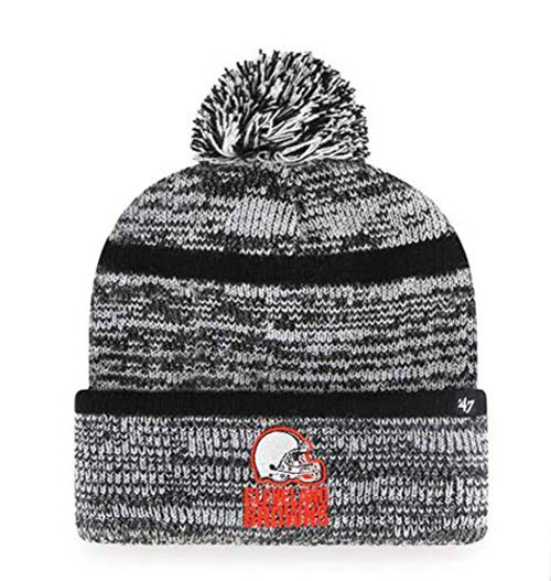 '47 Cleveland Browns Copeland Black Stripe Cuff Beanie Hat with POM - NFL Cuffed Winter Knit Toque Cap '47 Cleveland Browns Copeland Black Stripe Cuff Beanie Hat with POM - NFL Cuffed Winter Knit Toque Cap