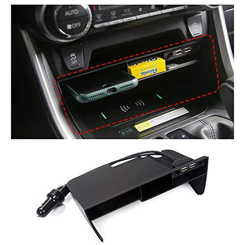 HRTECH for Toyota RAV4 Accessories 2019  2020  2021  with 2-USB Ports Center Console Organizer Tray  Double Layers Storage Shelf Non-Slip Insert Divider for Rav4 2019-2021