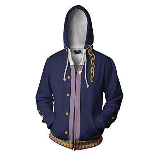 UU-Style JoJo's Bizarre Adventure Kujo Jotaro 3D Printed Hoodie Sweatshirt Jotaro Long Sleeve Zipper Jacket Coat Costume Blue