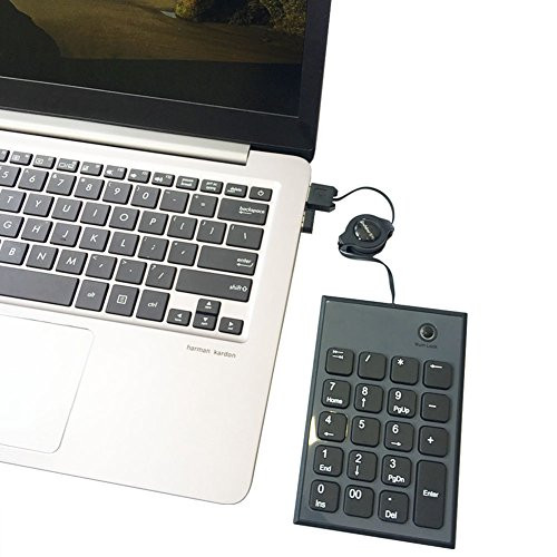 USB Numeric Keypad, Portable Slim Mini Number Pad, Full Size 19 Key for Laptop Desktop Computer PC - Black (gray)