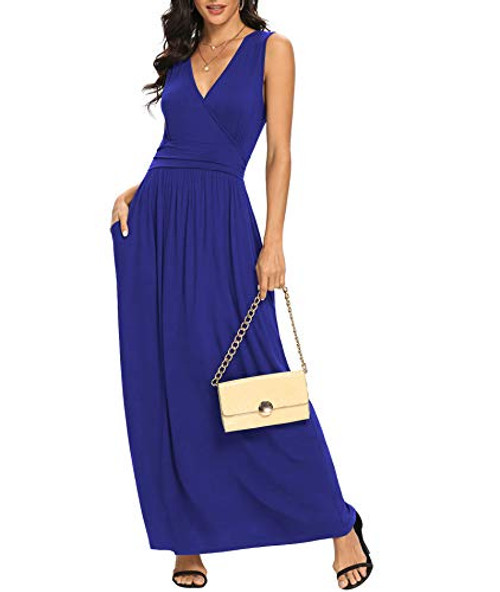 LILBETTER Women Sleeveless Deep V Neck Loose Plain Long Maxi Casual Dress Royal Blue Large LILBETTER Women Sleeveless Deep V Neck Loose Plain Long Maxi Casual Dress Royal Blue Large