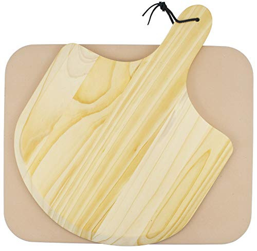 Yesland Pizza Stone  15 x 12 Inches Grilling Baking Stone with Wooden Pizza Peel Rectangular Board for Pizza  Pies  Pastry Bread  Calzone in Ovens  and  Grill  and  BBQ Use Rectangular