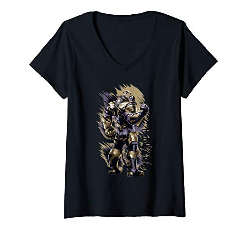 Womens Marvel Avengers Endgame Thanos Suited Up Paint Fade Portrait V-Neck T-Shirt