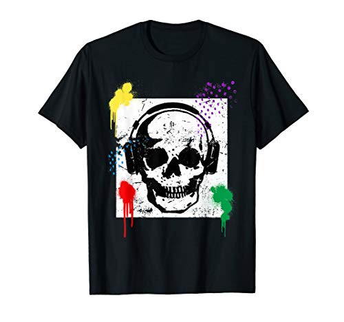 Skull Headphones Paint Graffiti Dripping Urban Fashion T-Shirt