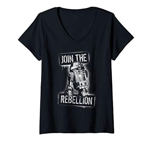 Womens Star Wars R2-D2 Join The Rebellion Spray Paint Portrait V-Neck T-Shirt