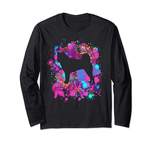 Akitas Dog Watercolor Paint Splash Silhouette Pet Gift Idea Long Sleeve T-Shirt