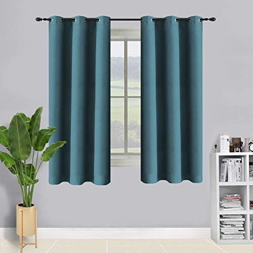 ALLJOY Solid Thick 100% Blackout Curtain for Bedroom Window  2 Panels Grommet Thermal Insulated Room Darkening Curtains Panels Wide Window Drapes for Small Windows Kitchen Room  W42 x L54 Inch  Teal