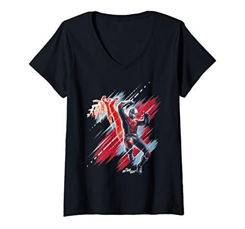 Womens Marvel Ant-Man And The Wasp Sizing Down Paint Smear Portrait V-Neck T-Shirt