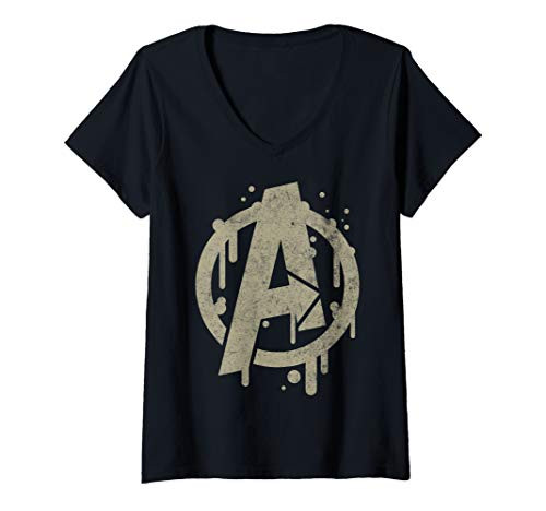 Womens Marvel Avengers Paint Drip Logo V-Neck T-Shirt