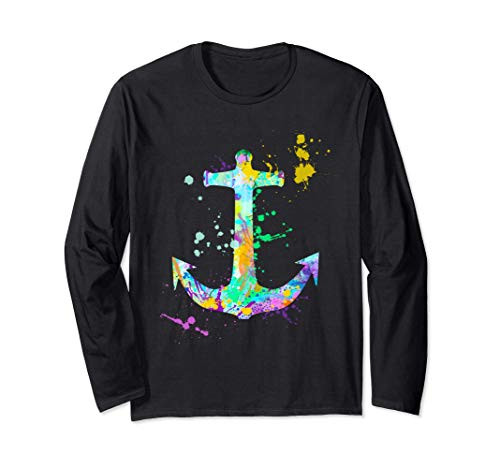 Anchor Boat Sailing Nautical Paint Splatter Art Splash Gift Long Sleeve T-Shirt
