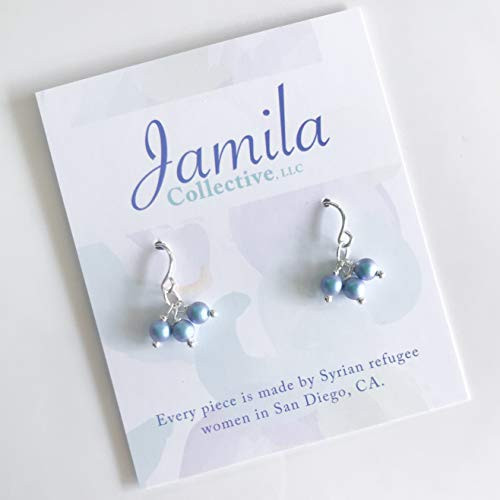 Blue Pearl Lore Cluster Earrings with Swarovski Crystals Blue Pearl Lore Cluster Earrings with Swarovski Crystals