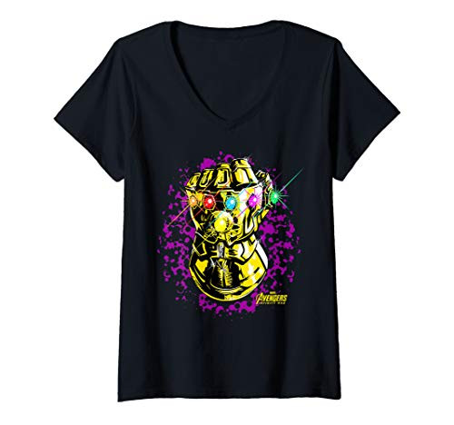 Womens Marvel Avengers Infinity War Paint Splat Infinity Gauntlet V-Neck T-Shirt
