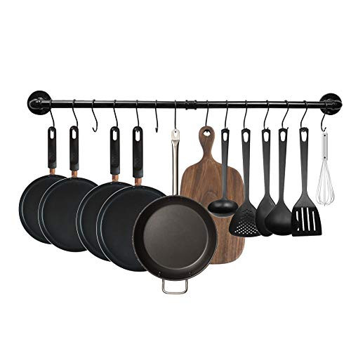 MINCORD 39 inch Pot Bar Back Wall Mounted Detachable Pans Hanging Organizer Rail Kitchen Lids Utensils Hanger Coffee Mug Rack Cup Hanger Bar with 14 S Hooks Black MINCORD 39 inch Pot Bar Back Wall Mounted Detachable Pans Hanging Organizer Rail Kitchen Lids Utensils Hanger Coffee Mug Rack Cup Hanger Bar with 14 S Hooks Black