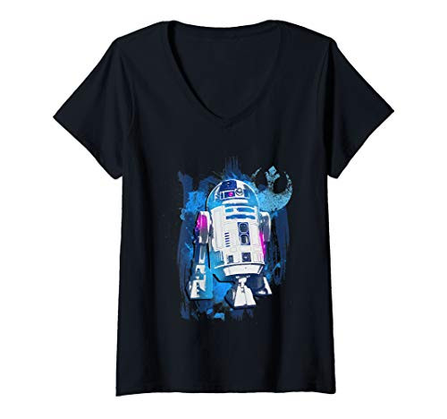 Womens Star Wars R2-D2 Paint Swipe Rebel Portrait V-Neck T-Shirt