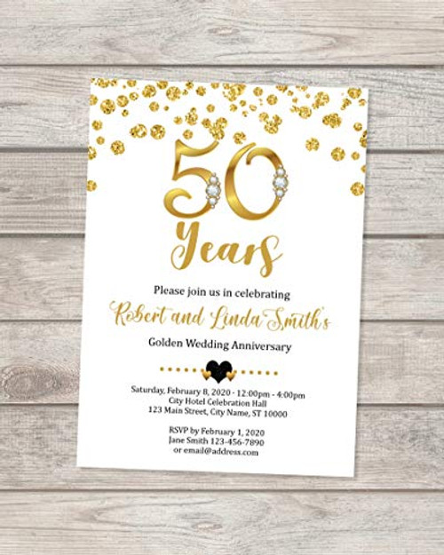 50th Wedding Anniversary Invitation  Black And Gold 50th Anniversary Invitation  Golden Anniversary Invite  50th Golden Wedding Anniversary Invitations  Digital Glitter Effect