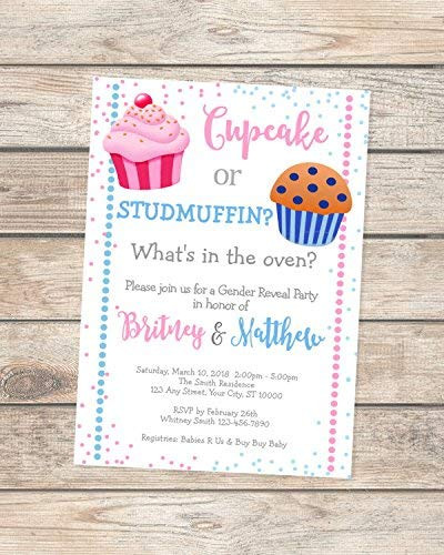 Cupcake Or Studmuffin Gender Reveal Invitations  Pink And Blue Gender Reveal Invitations  Gender Reveal Party Invites  What's In The Oven Invitations for Gender Reveal Party