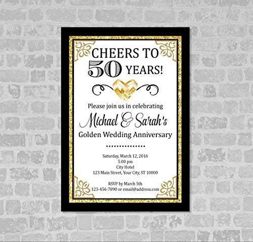 50th Wedding Anniversary Invitation  Black And Gold 50th Anniversary Invitation  Golden Anniversary Invite  Cheers to 50 Years  Custom Personalized Formal Elegant 50th Anniversary Invitations