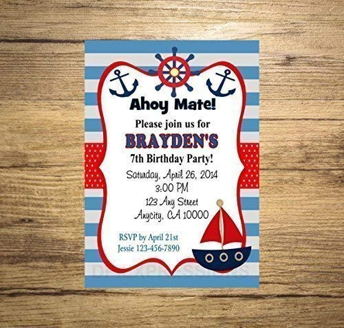 Nautical Invitation  Custom Sail Boat Red And Blue Nautical Theme Birthday Party Invitation  Sailboat Birthday Party Invites