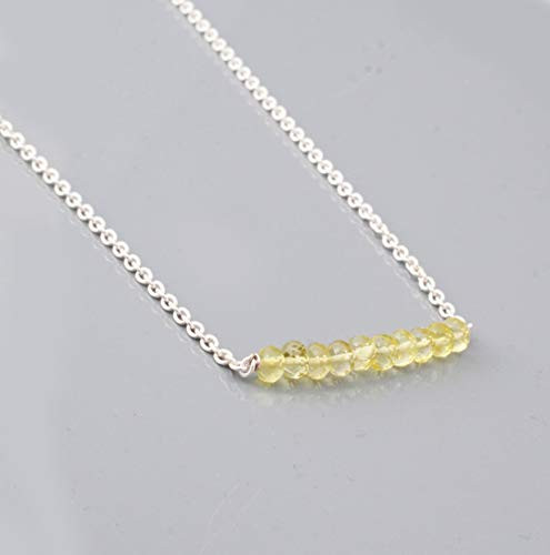 Lemon Quartz Beads Bar Necklace with Sterling Silver Chain 16" Gemstone Layering Handmade Jewelry