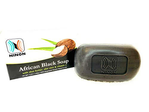 NINON African Black Soap with Shea Butter Aloe Vera  and  Vitamin E - 6 Pack