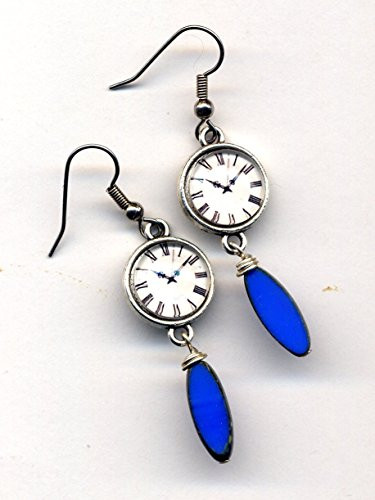 Blue Watch Earrings  Surgical Steel Earrings  Blue Earrings  Stainless Steel Clock Earrings  Surgical Steel Earrings by AnnaArt72