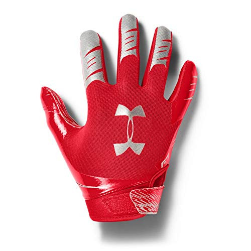 Under Armour Boys' F7 Youth Football Gloves   Red  600  Metallic Silver   Youth Medium