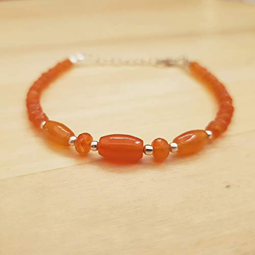 Orange Carnelian Barrel Saucer Beads Bracelet Sterling Silver September Birthday Gift Jewelry women