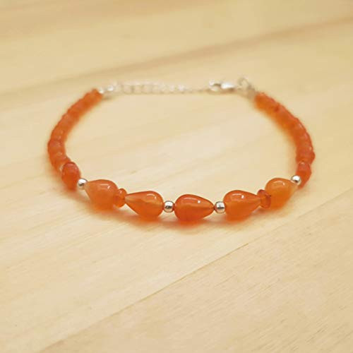 Orange Carnelian Drop Saucer Beads Bracelet Sterling Silver September Birthday Gift Jewelry women