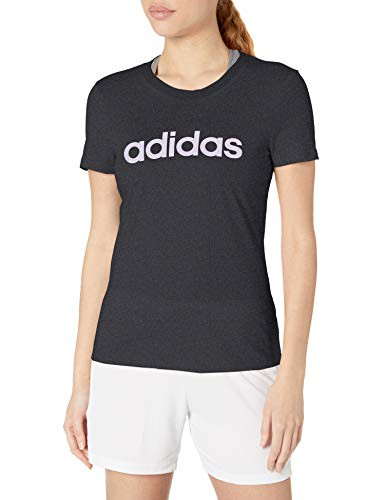 adidas Women's Essentials Linear Slim Tee Dark Gray Heather Purple Tint Small
