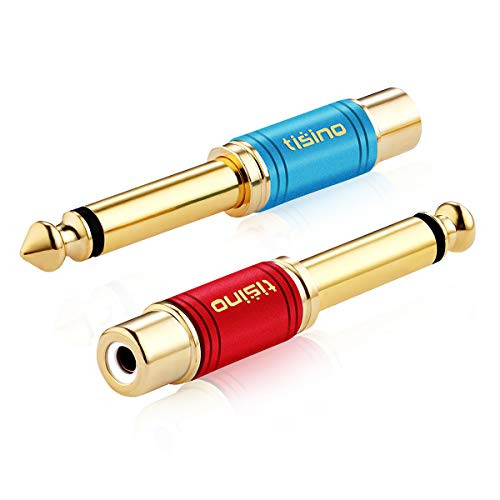 Tisino RCA to 1/4 Adapter, Gold Plated Pure Copper RCA to Quarter Inch Adapter RCA Female to 6.35mm TS Mono Plug Audio Connector - 2 Pack