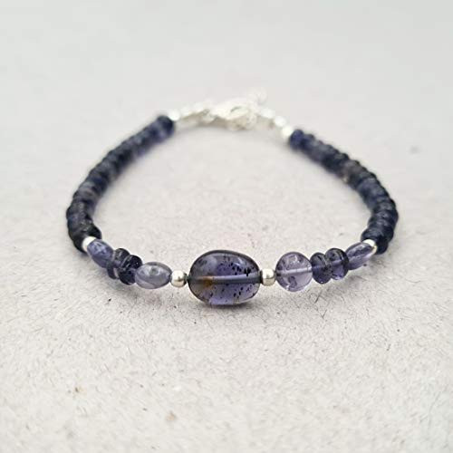 Blue Iolite Saucer Oval Beads Bracelet Sterling Silver Stacking Bracelet September Birthday Jewelry Blue Iolite Saucer Oval Beads Bracelet Sterling Silver Stacking Bracelet September Birthday Jewelry