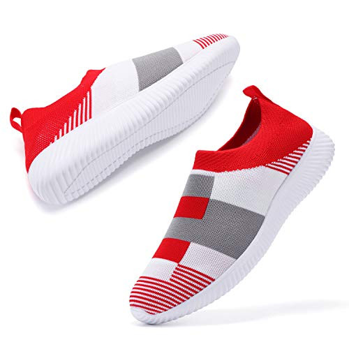 AEMAPE Women's Walking Shoes Lightweight Tennis Shoes Breathable mesh Casual Running Shoes Fashion Sneakers Slip on Sock Shoes.38 Red