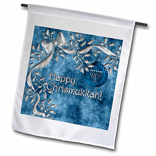 3dRose fl_52281_2"Happy Chrismukkah Blue and Silver Ornament and Menorah Garden Flag  18 x 27