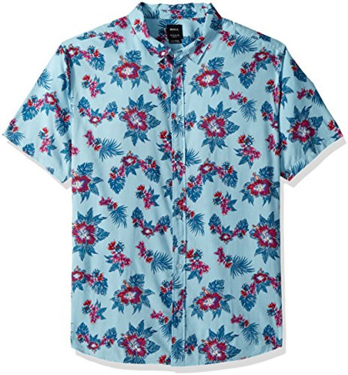 RVCA Men's Mcmillan Floral Woven Short Sleeve Shirt, Blue, XXL