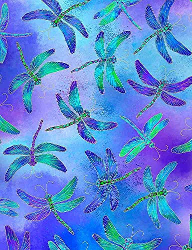Timeless Treasures Iridescent Dragonflies on Purple Cotton Quilt Fabric