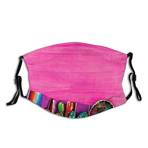 Comfortable Activated Carbon mask Mexican?View of Folkloric Serape Blanket Charro and Music Instruments Cultural Elements Fuchsia Purple Outdoor Facial decorations for adults M