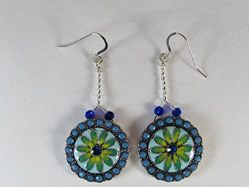 Floral Disk Earrings  Enamel Disk Earrings  Handmade  Hand Crafted  Boho Earrings  Blue Flower Earrings  Swarovski Crystals Floral Disk Earrings  Enamel Disk Earrings  Handmade  Hand Crafted  Boho Earrings  Blue Flower Earrings  Swarovski Crystals